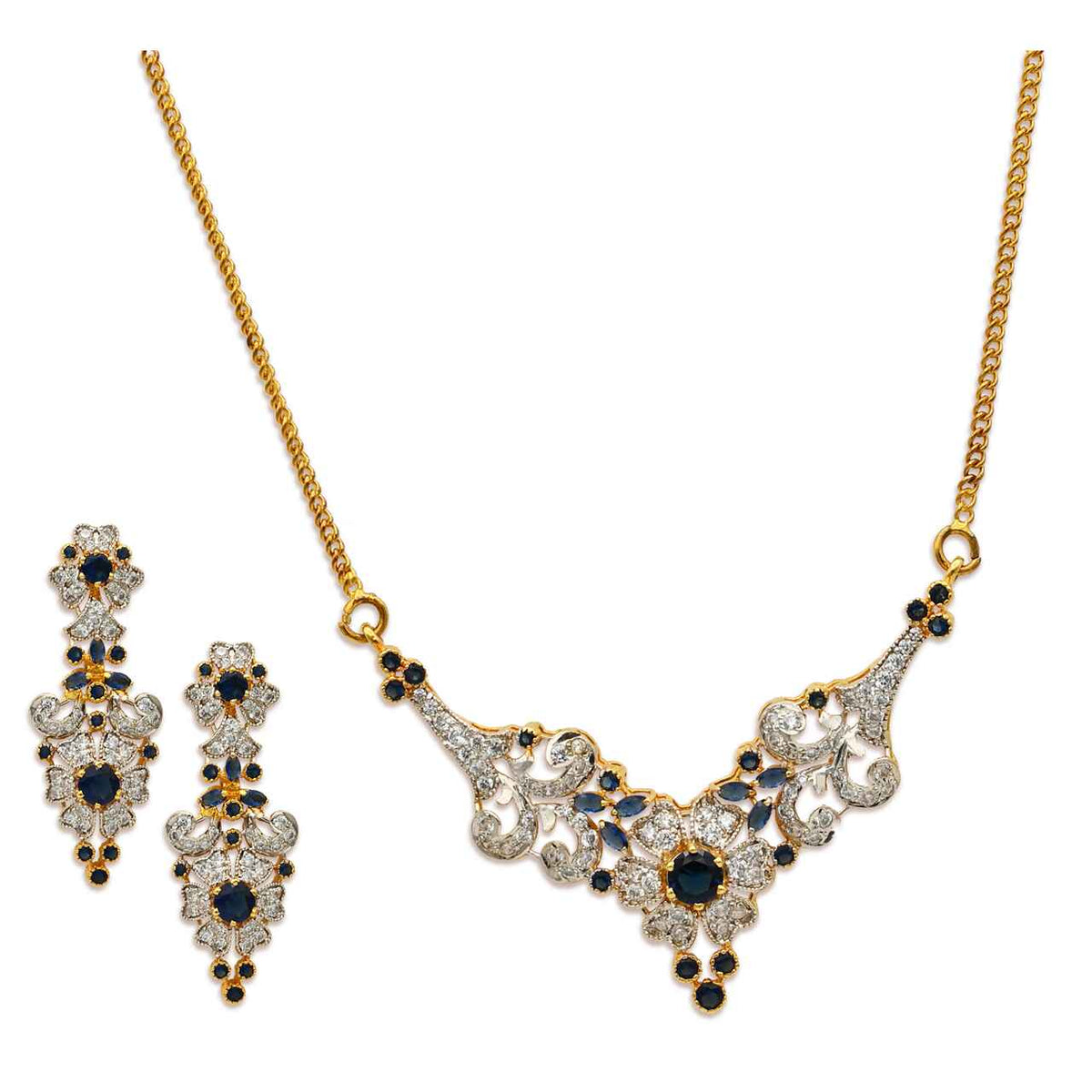 Dazzling Pendant Set With White and Blue Zircons in 925 Silver With Gold Plating