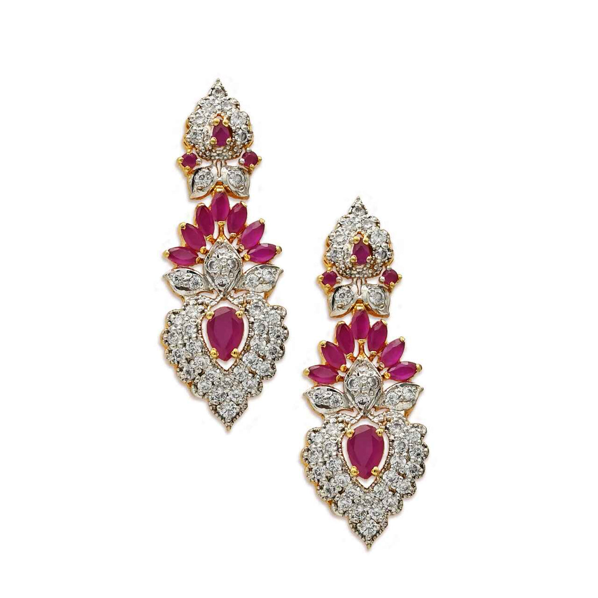 Luxurious Earrings With White and Pink Zircons in 925 Silver With Gold Plating