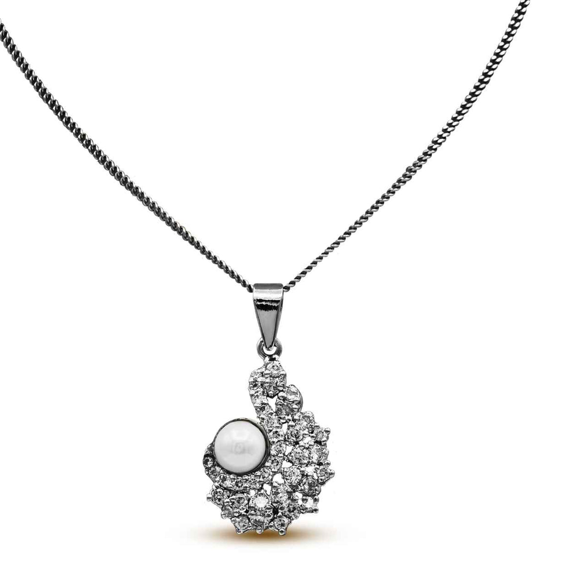 Dazzling pendant With White Zircons & Pearls in 925 Silver With Rhodium Plating