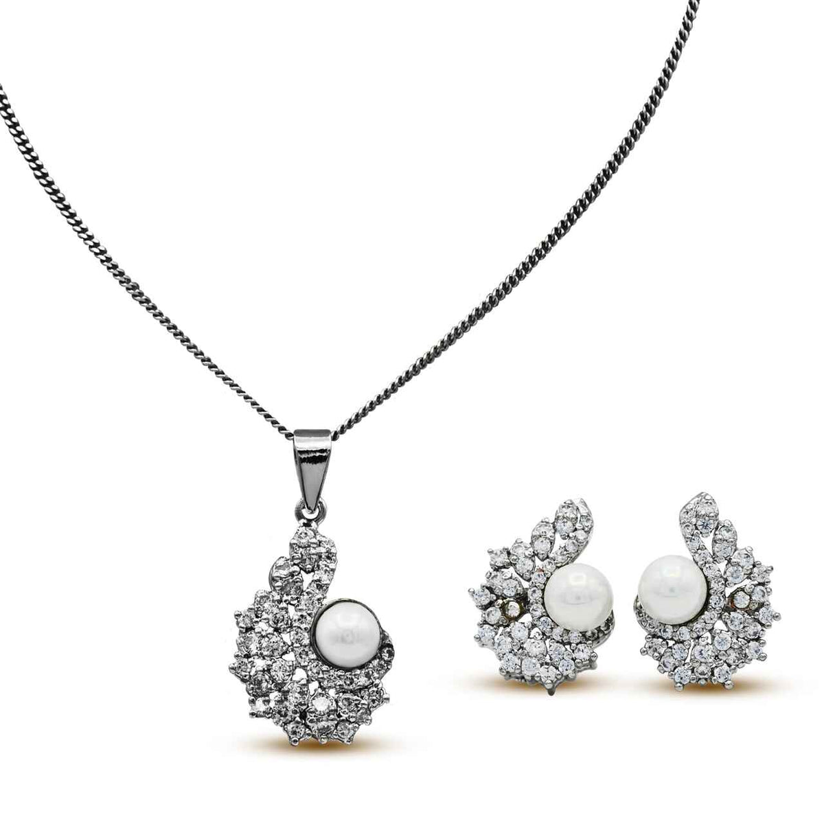 Dazzling Zircons & Pearls set in 925 Sterling silver with Rhodium plating