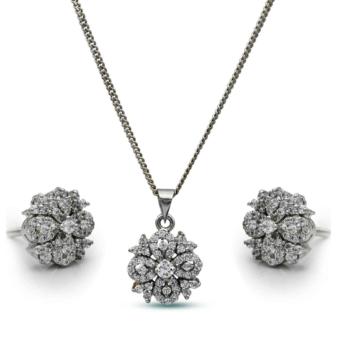 Luxurious pendant set with zircons in 925 Silver with Rhodium plating