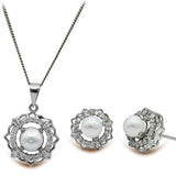 Dazzling pendant set with zircons and pearls in 925 Silver with Rhodium plating