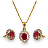 Luxurious pendant set with white and red zircons in 925 Silver with Gold plating