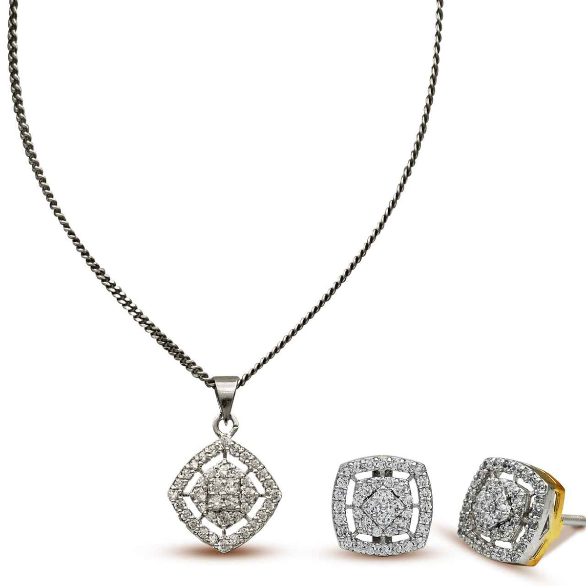 Luxurious Pendant Set With Zircons in 925 Silver With Rhodium Plating