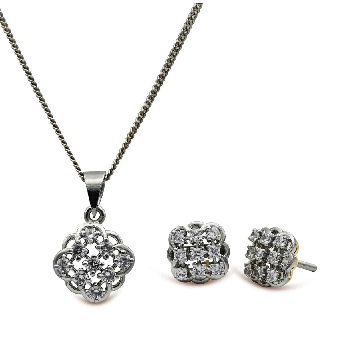 Elegant pendant set with zircons in 925 Silver with Rhodium plating