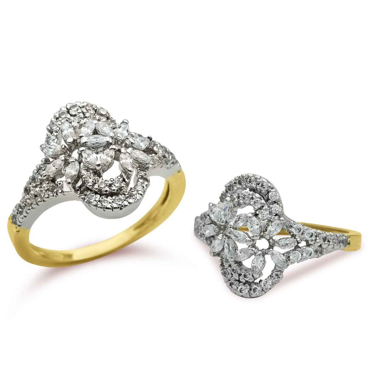 Luxurious Ring With Zircons in 925 Silver With Rhodium & Gold Plating