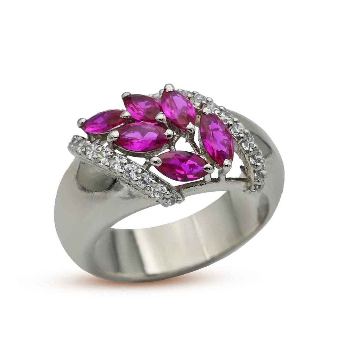 Dazzling White & Pink Zircon Ring in 925 Sterling Silver