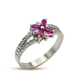 Elegant Ring With White and Pink Zircons in 925 Silver With Rhodium Plating