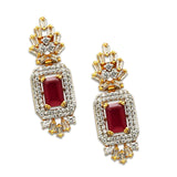 Dazzling Earrings With Red and White Zircons in 925 Silver With Gold Plating