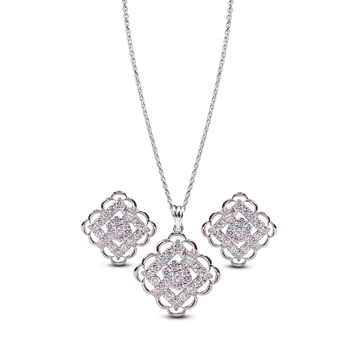 Rhodium Elegance White Zircon Pendant Set