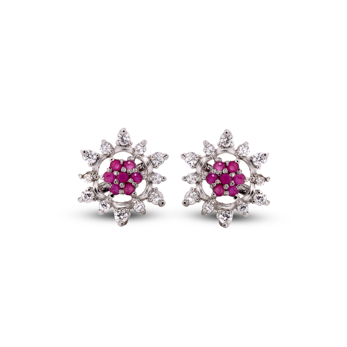Radiant Ruby & Zircon Sunflower Earrings