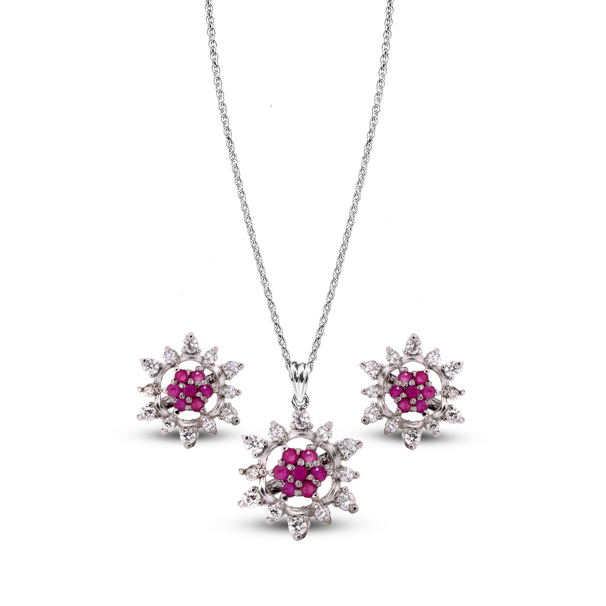 Rhodium Rose Zircon Pendant Set