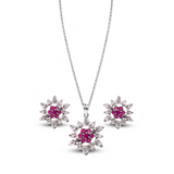 Rhodium Rose Zircon Pendant Set