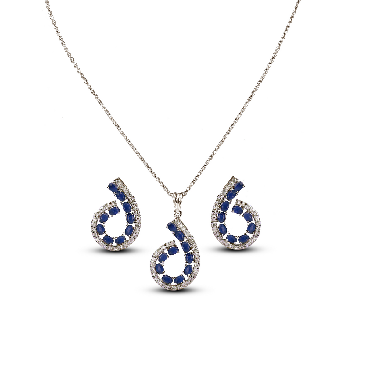 Rhodium Sapphire Zircon Pendant Set