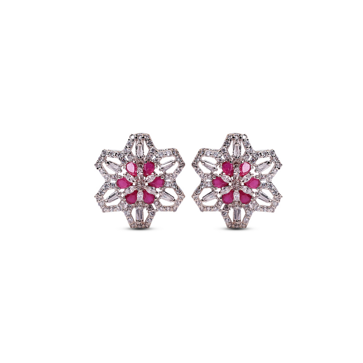 Floral Frost Ruby & Zircon Earrings