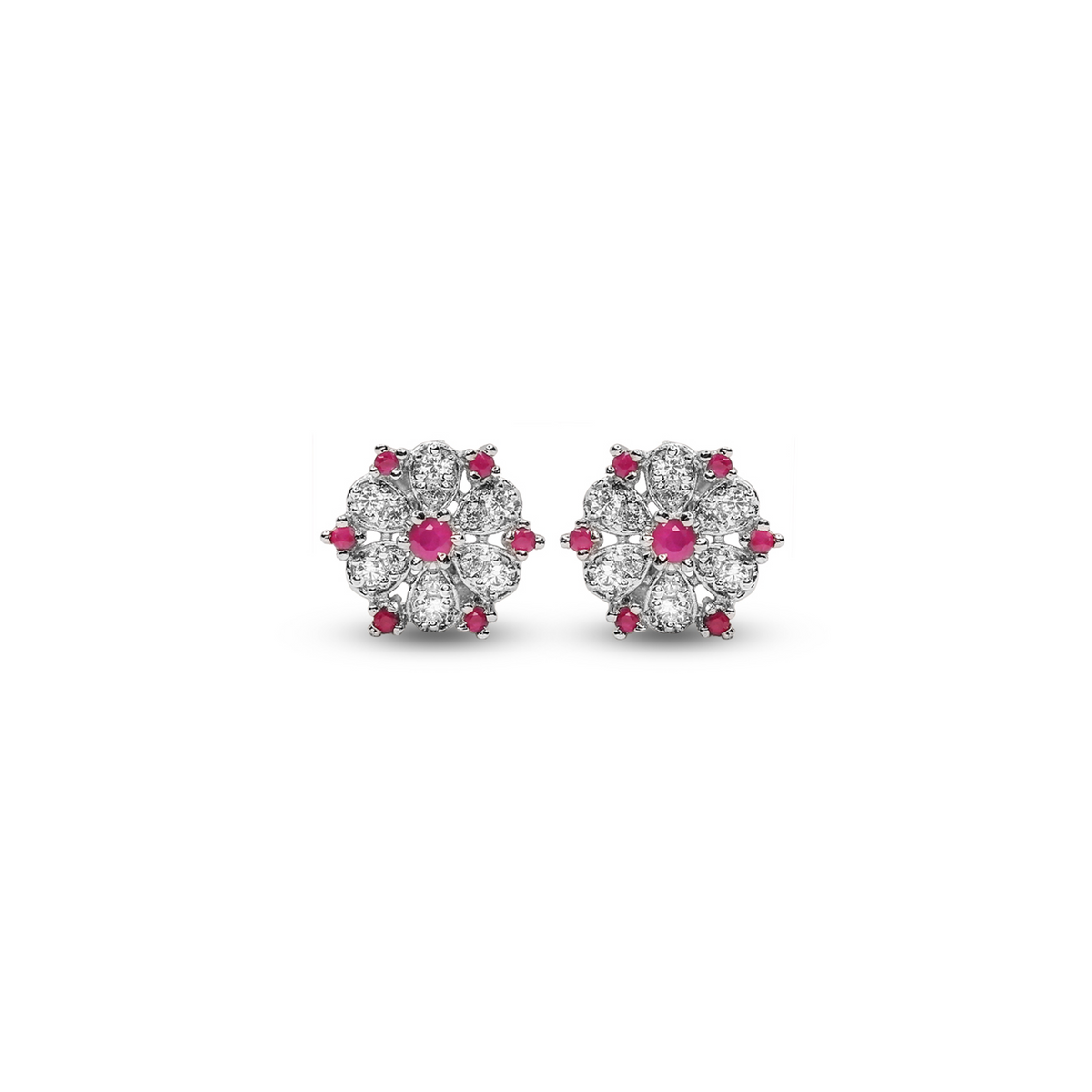 Radiant Blossom Ruby & Zircon Earrings