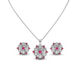 Rhodium Blossom Zircon Pendant Set