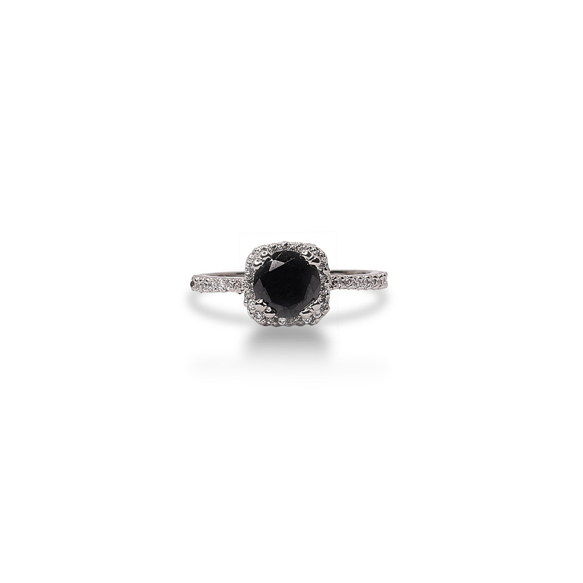 Rhodium-Plated Ring with Black Zircon
