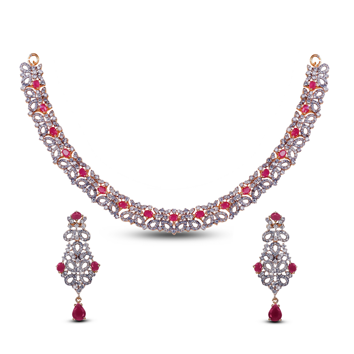 Crimson Elegance Zircon Necklace Set