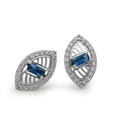 Beautiful Earrings With Zircons and Blue Stones in 925 Silver With Rhodium Plating