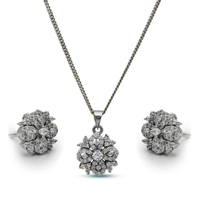 Rhodium Plated diamond style Pendant set with Zircon