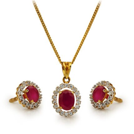 Gold Plated Pendant set with white&Red Zircon
