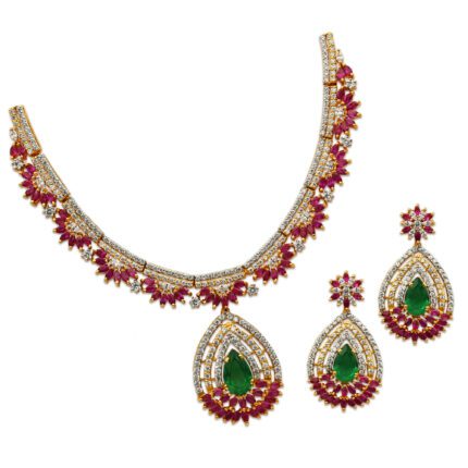 Dazzling White,Pink and Green Zircons set in 925 Sterling silver with Gold plating