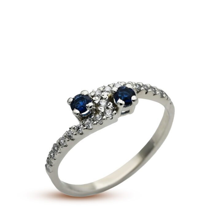 Dazzling White & Blue Zircon Ring in 925 Sterling Silver