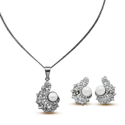 Dazzling Zircons & Pearls set in 925 Sterling silver with Rhodium plating