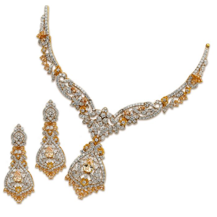 Elegant White & Champagne Zircons Set in 925 Sterling Silver with Gold Plating