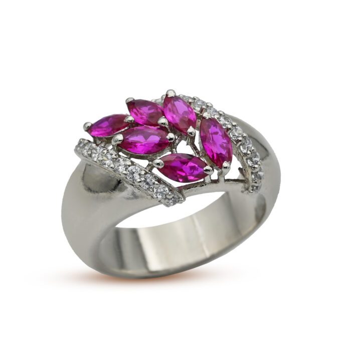 Dazzling White & Pink Zircon Ring in 925 Sterling Silver