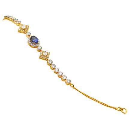 Gold plated loose bracelet with zircon and blue stone