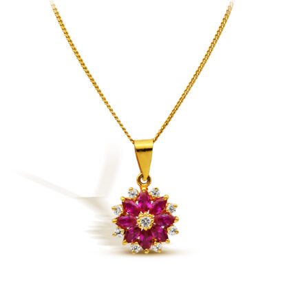 Gold plated gold style pendant with zircon and pink stones