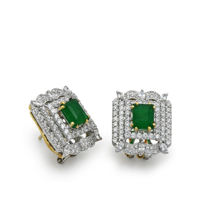 Rhodium plated diamond style Tops with zircon and green stones