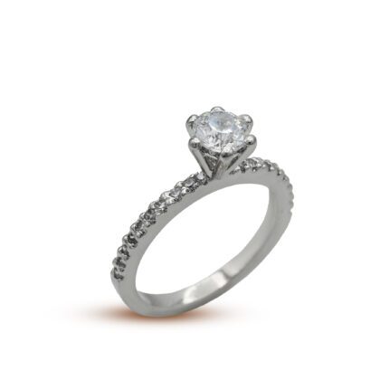 Rhodium plated diamond style Ring with zircon