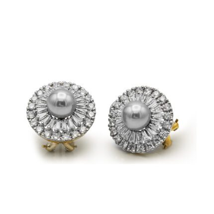 Luxurious Earrings With Zircons and Pearl in 925 Silver With Hold and Rhodium Plating