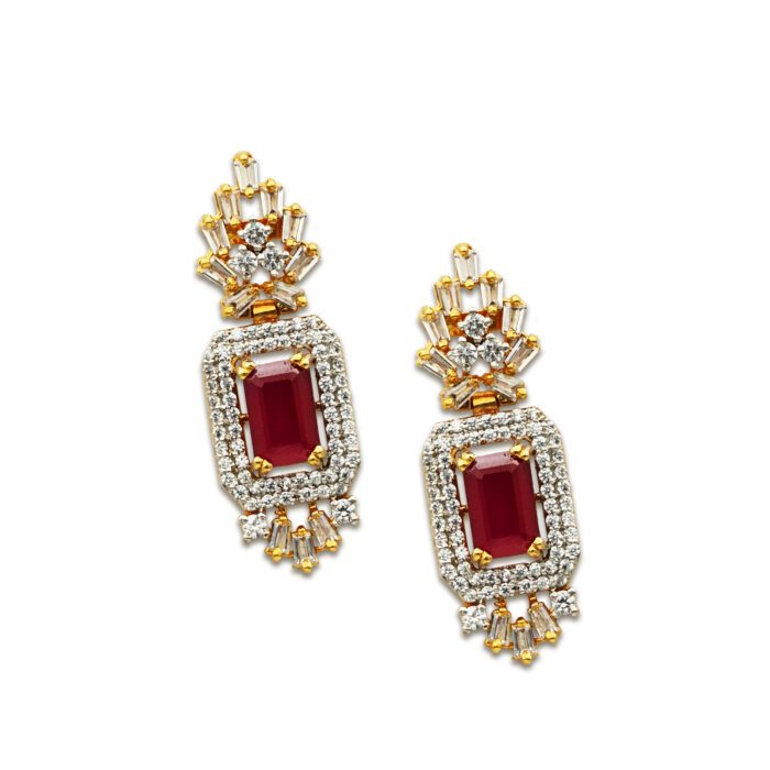 Dazzling Earrings With Red and White Zircons in 925 Silver With Gold Plating