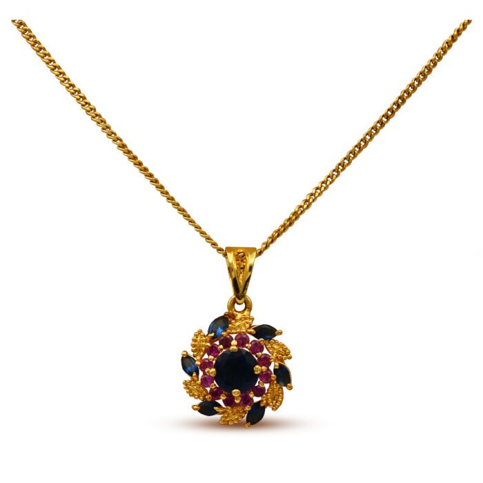 Luxurious Pendant With Blue and Pink Zircons in 925 Silver With Gold Plating