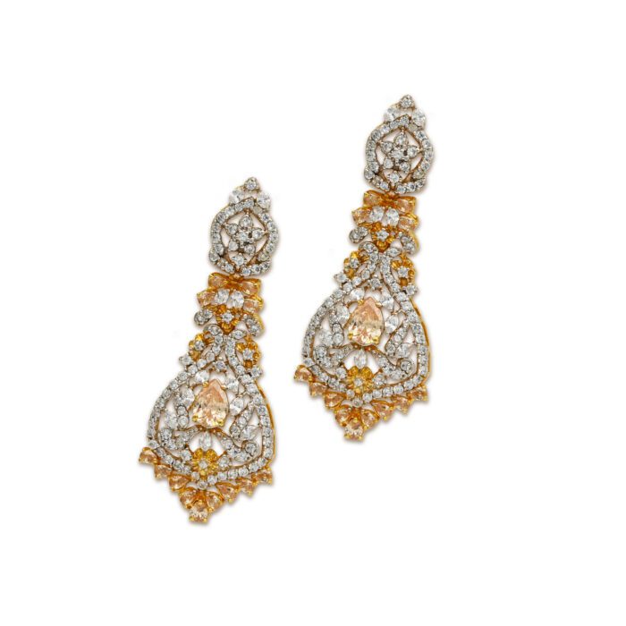 Dazzling Earrings With White & Champagne Zircons in 925 Silver With Gold Plating