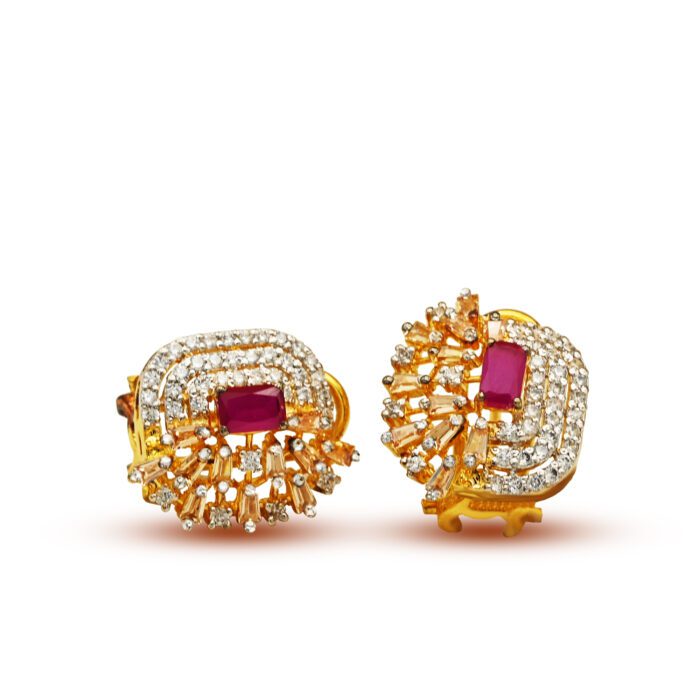 Luxurious Earrings With White and Red Zircons in 925 Silver With Gold Plating