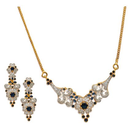 Dazzling Pendant Set With White and Blue Zircons in 925 Silver With Gold Plating