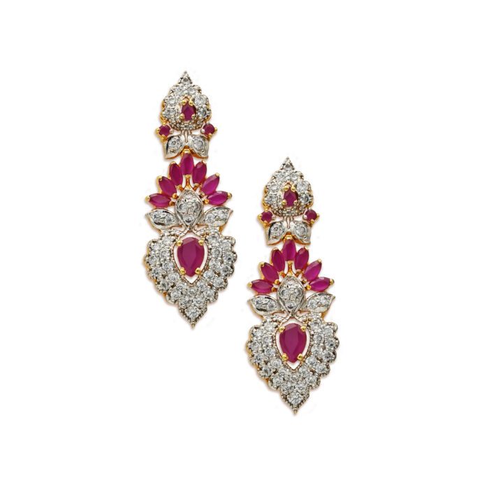 Luxurious Earrings With White and Pink Zircons in 925 Silver With Gold Plating