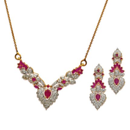 Dazzling Half set with white and pink Zircons in 925 silver with Gold plating