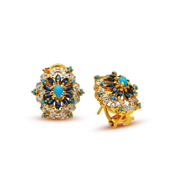 Dazzling Earrings With Blue and White Zircons in 925 Silver With Gold Plating